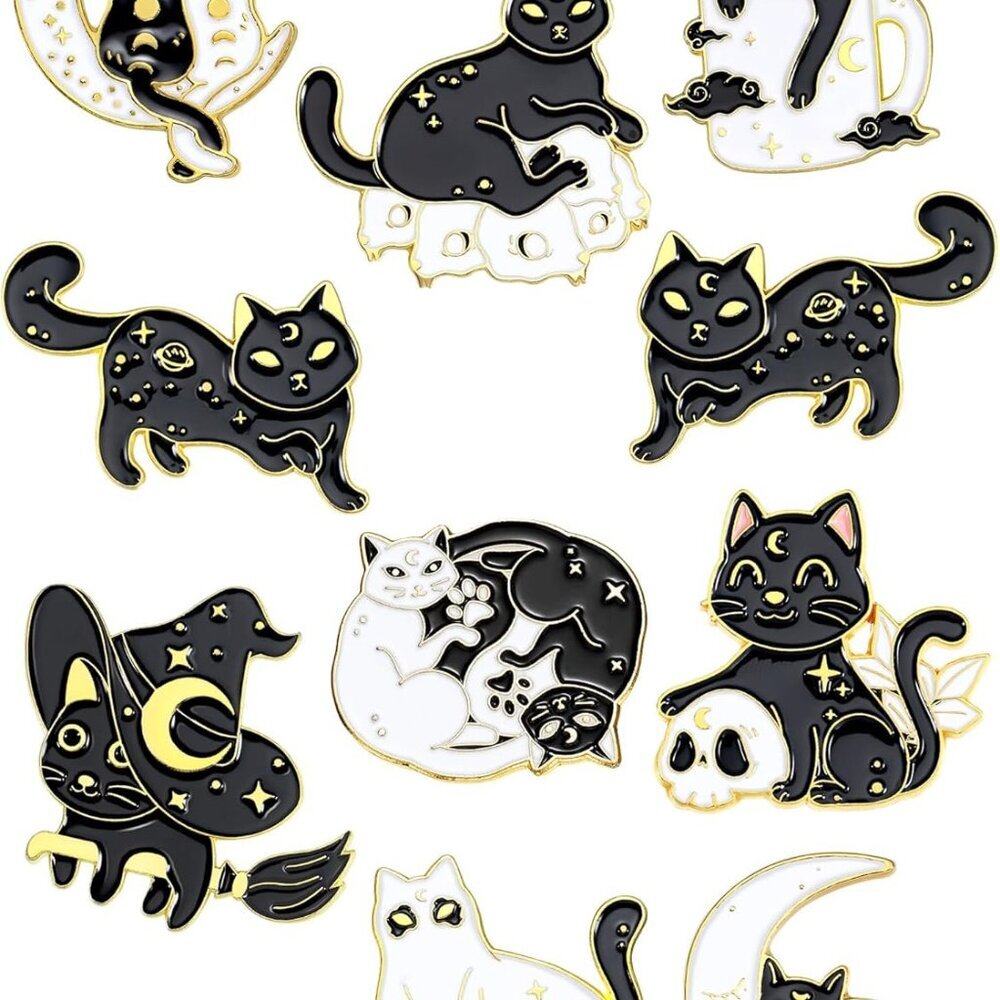 10 Pieces Cat Pins Cute Brooch Pin Set Kawaii Backpack Pin Black Cat Book Brooch